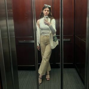 Primark High Rise Khaki Wide Leg Jeans Size 2